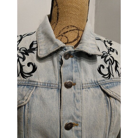 D mode Women‎ Vintage Denim Embroidered Floral Cropped Jacket Size S - Picture 5 of 9